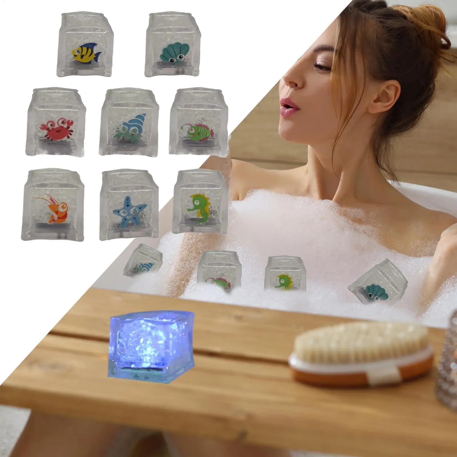 Light Up Cubes For Bathtub Kids LED Glow Ice Cubes Multicolor Bath Cubes Water Activated Light Up Bath Cubes For Kids Family