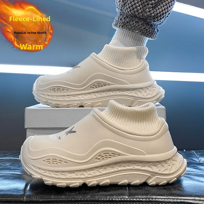

Men's Winter Slip-On Slippers Indoor Home Waterproof Non-Slip Fleece-Lined Slip-On Shoes Thick Bottom Warmth Comfortable Wear