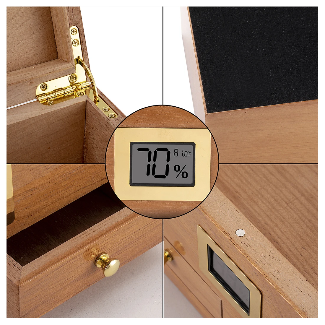 Cedar Wood Cigar Humidor W/Hygrometer Humidifier 2 Drawers Travel Cigarette Storage Box Portable Cabinet Smoking Case For Cohiba