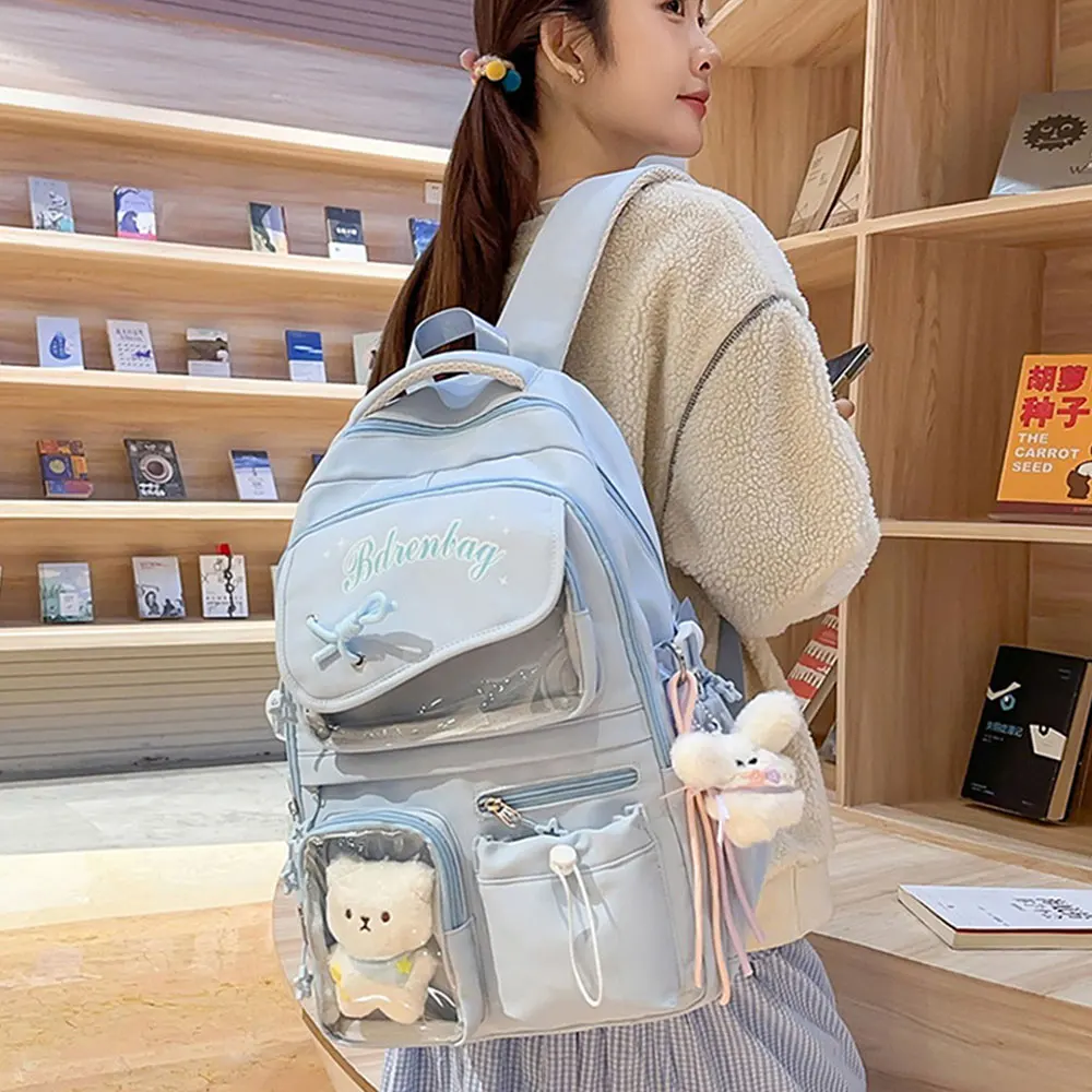 New Cute Backpack for Women Fashion Anime Style Clear Pocket Women's Backpacks High Quality Lovely Girls Students School Bag