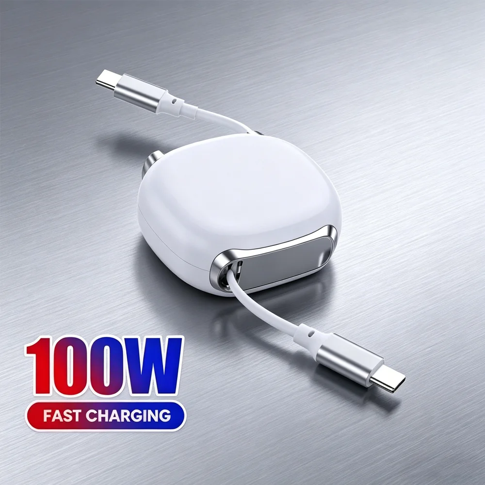 Retractable 100W Type C to Type C Fast Data Cable Mobile Phone USB C PD Super Fast Charger Cord For iPhone Xiaomi Samsung Huawei