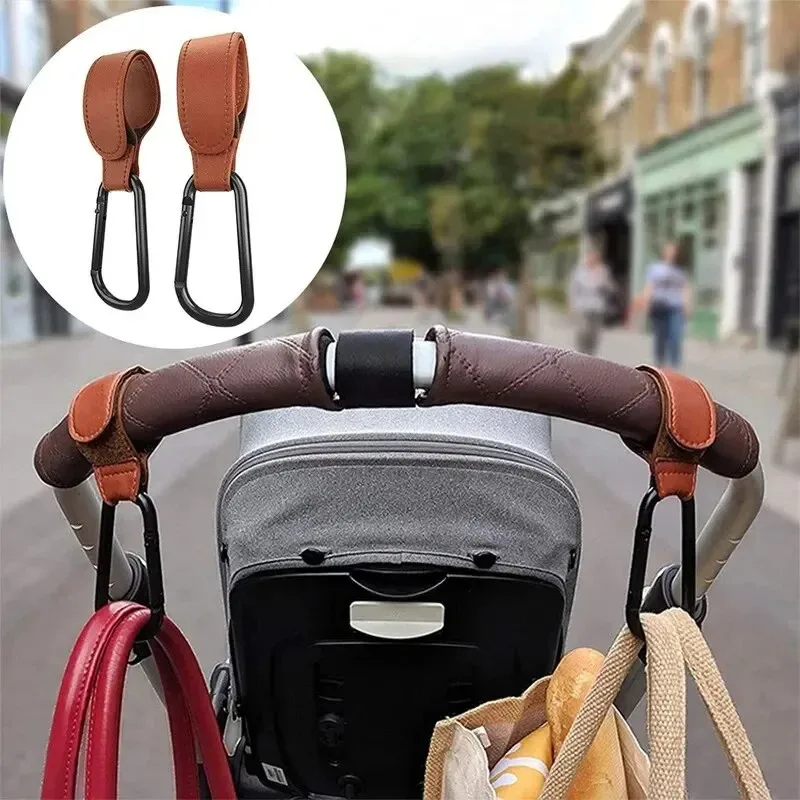 1/2/4pcs PU Leather Hook Stroller Hook Versatile Adjustable Hook For Stroller Organize Accessories Strong Bearing High Quality