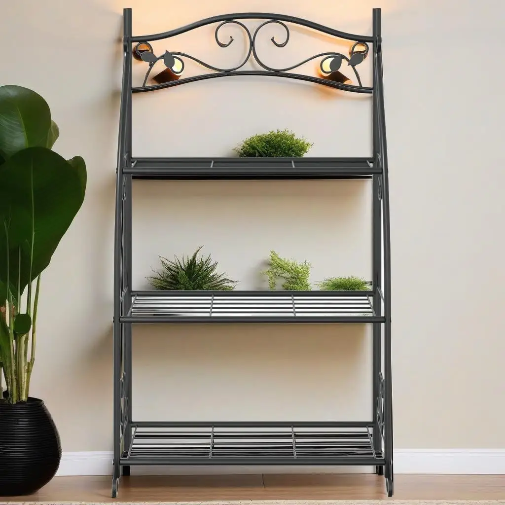 Black Steel Flower Rack - 22x11.8x37.8 Inches, Stylish Plant Stand for Home & Garden