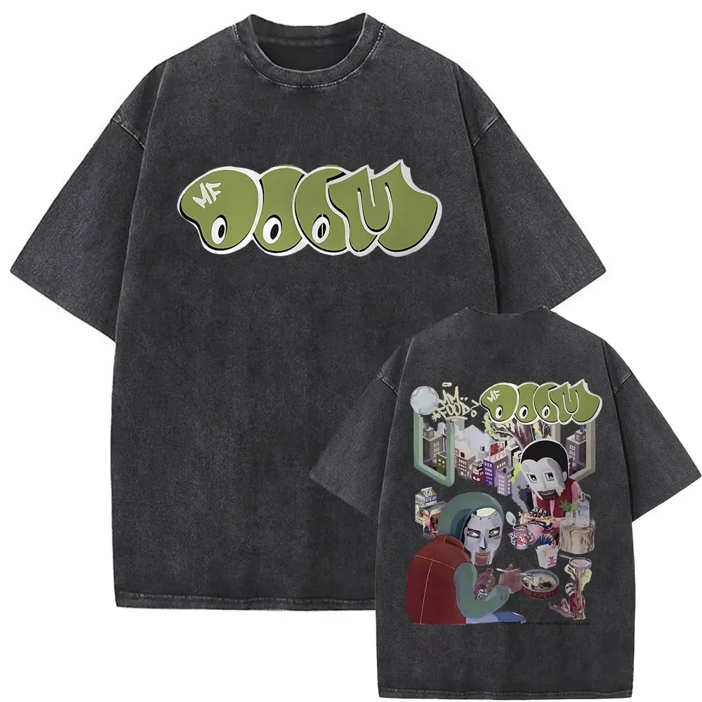 2025 Washed Vintage Rapper Mf Doom MM FOOD Graphic Print Tshirt Men Women Hip Hop Fashion T-shirts Male Casual image 3