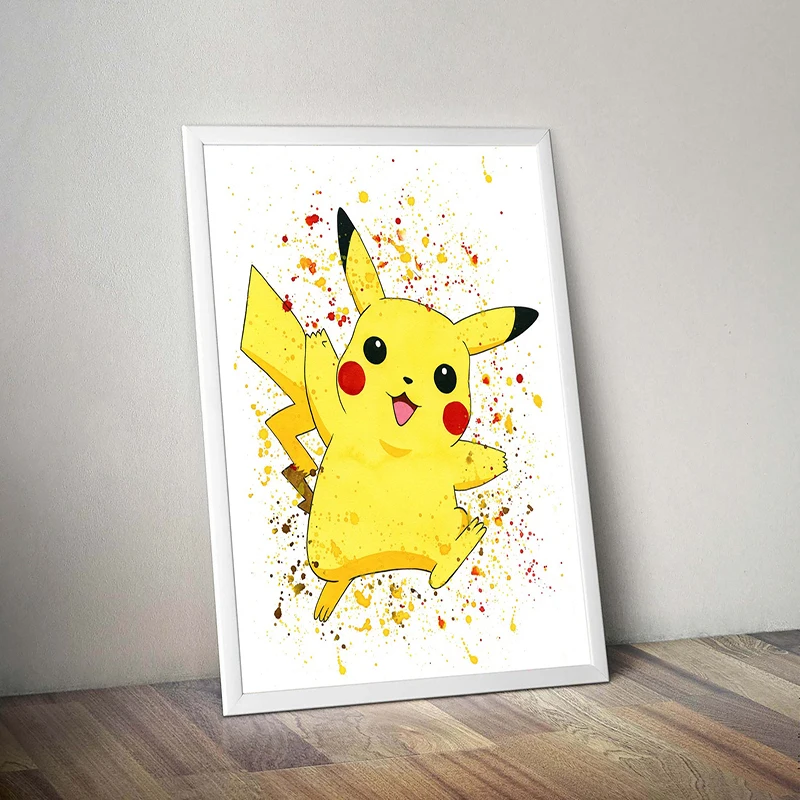 Pokemon Anime Cartoon Canvas Wall Art Print, Bulbasaur Charmander Squirtle Pikachu Comic Poster Painting, Colorful Kids Room Hom