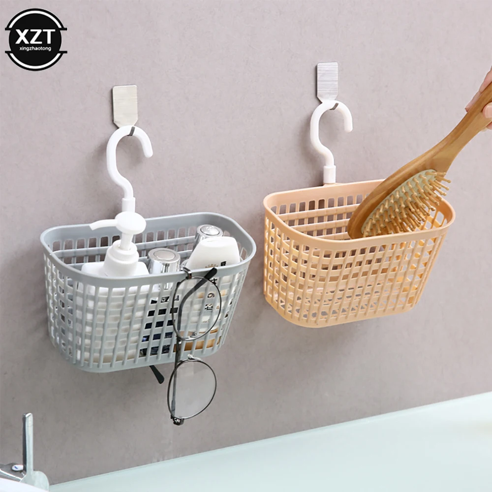 Plastic Sundries Hanging Draining Basket Storage Sink Storage Bag Sink Holder Soap Holder with Hook Kitchen Bathroom Organizer