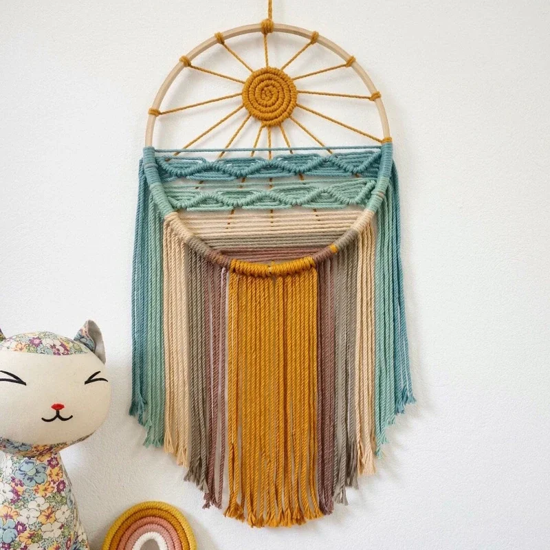 Half Circle Sunset Circular Woven Tapestry Width 27cm Macrame Wall Hanging Ornament Covering The Electric Meter Box Wall Blanket