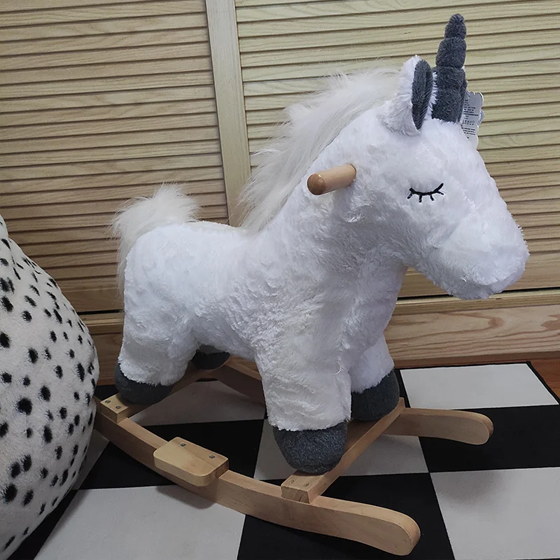 Children\'s Wooden Unicorn Rocking Horse Soft Plush Stroller Music Balance Chair Baby Toy Kids Birthday Gift