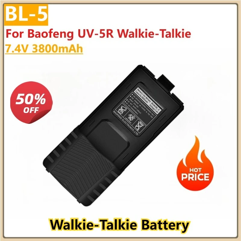 

New Replacement Rechargeable Battery BL-5 7.4V 3800mAh for Baofeng UV-5R Walkie-Talkie Battery Extended Large-capacity