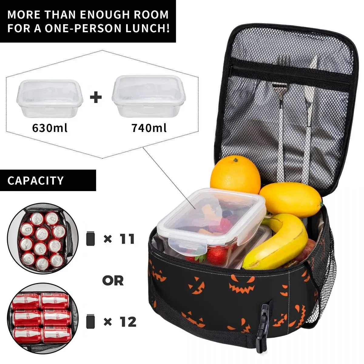 Halloween Pompoen Geïsoleerde Lunchzak Met Hoge Capaciteit Lunchcontainer Thermische Tas Tote Lunchbox Werk Reisvoedselzak