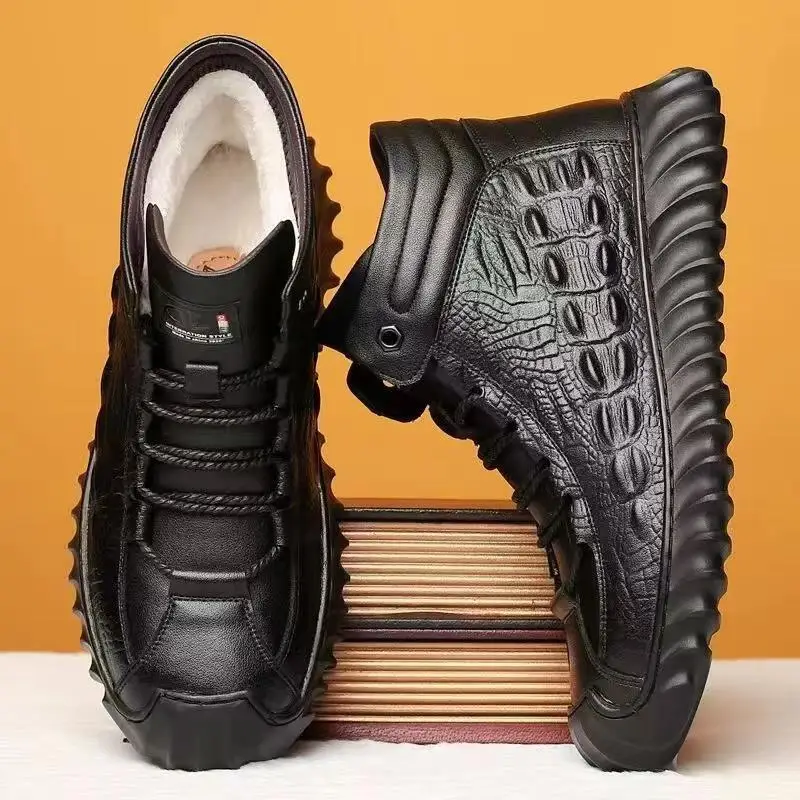 

Мужские кожаные ботинки с добавлением изоляции для тепла, комфорта, легкости, противоскользящая, долговечность, износостойкая хлопковая обувь.