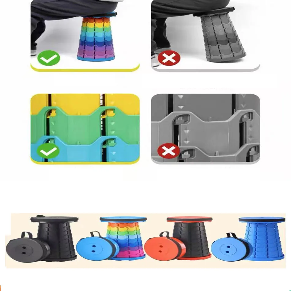 

2025 Hot Portable Folding Telescopic Stool Lightweight Plastic Subway Queuing Chair and Outdoor Camping Fishing with Carry Bag