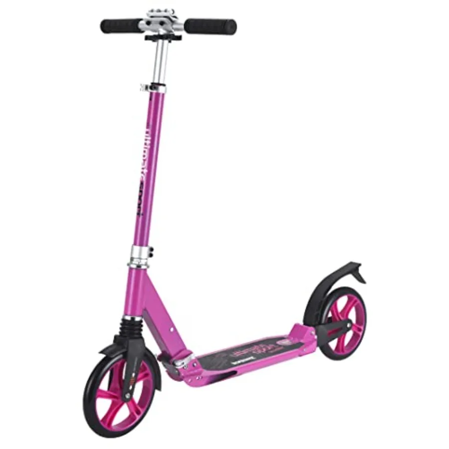

Foldable Big Wheel Kick Scooter for Teens Adults Ages 10+ - Adjustable Handlebar - 200 lb Capacity - Black Frame with Red Wheel
