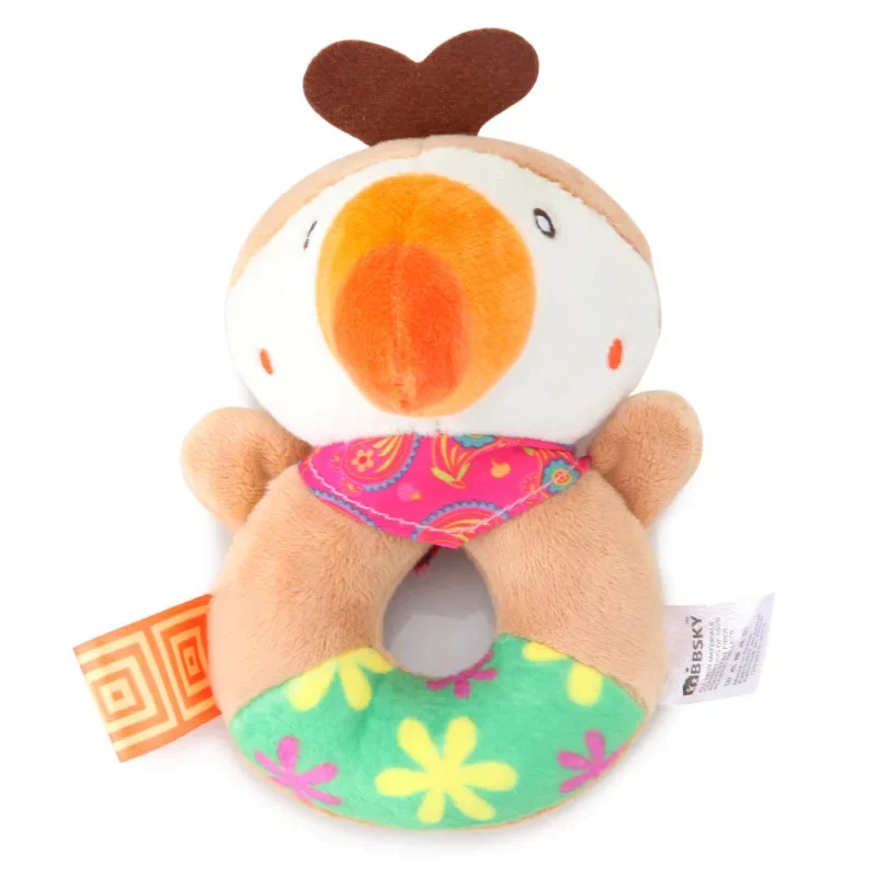 Bbsky Cute Animal Hand Cranked Ring Baby Grip Bell Round Hand Cranked Plush Toy