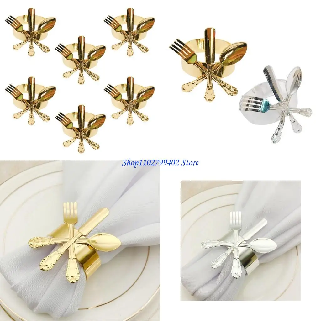 547F 6Pcs Fork Spoon Towel Napkin Ring Hotel Wedding Thanksgiving Dinning Table Decor