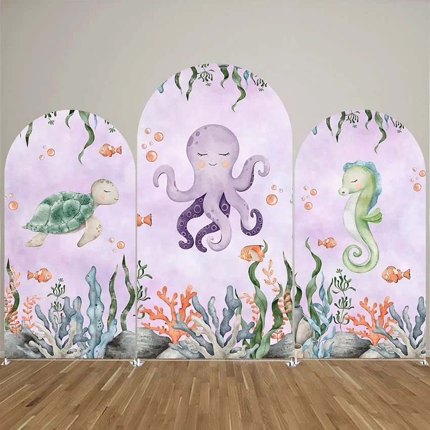 Mehofond Custom 2-Sided Underwater Sea Mermaid Girl Birthday Party Baby Shower Cover Chiara Arch Background Decor Backdrop Photo