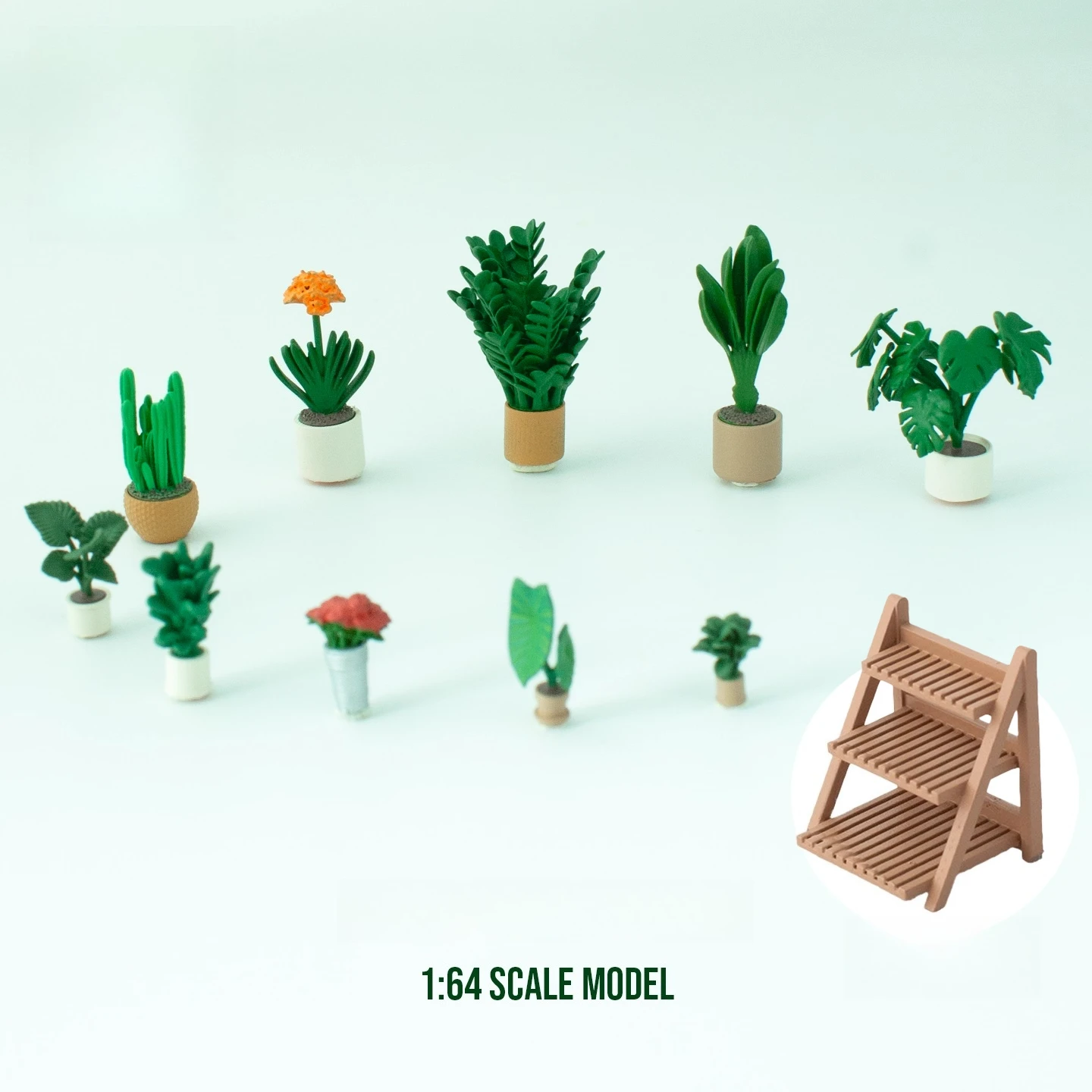 【Précommande】 Modèle en résine de bouquet de plantes vertes et de plantes en pot à l'échelle 1/64 pour collection, exposition, cadeau, décoration