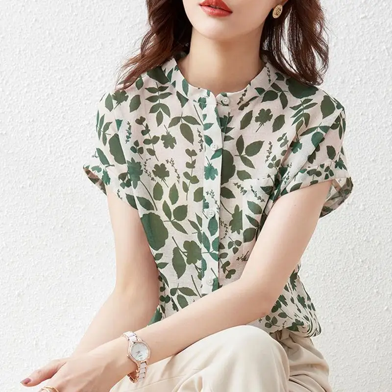 

Floral Print Women's irt ort Sve Cusizable Design Polyester Fiber 00% Workwear orm Top Personalized Service