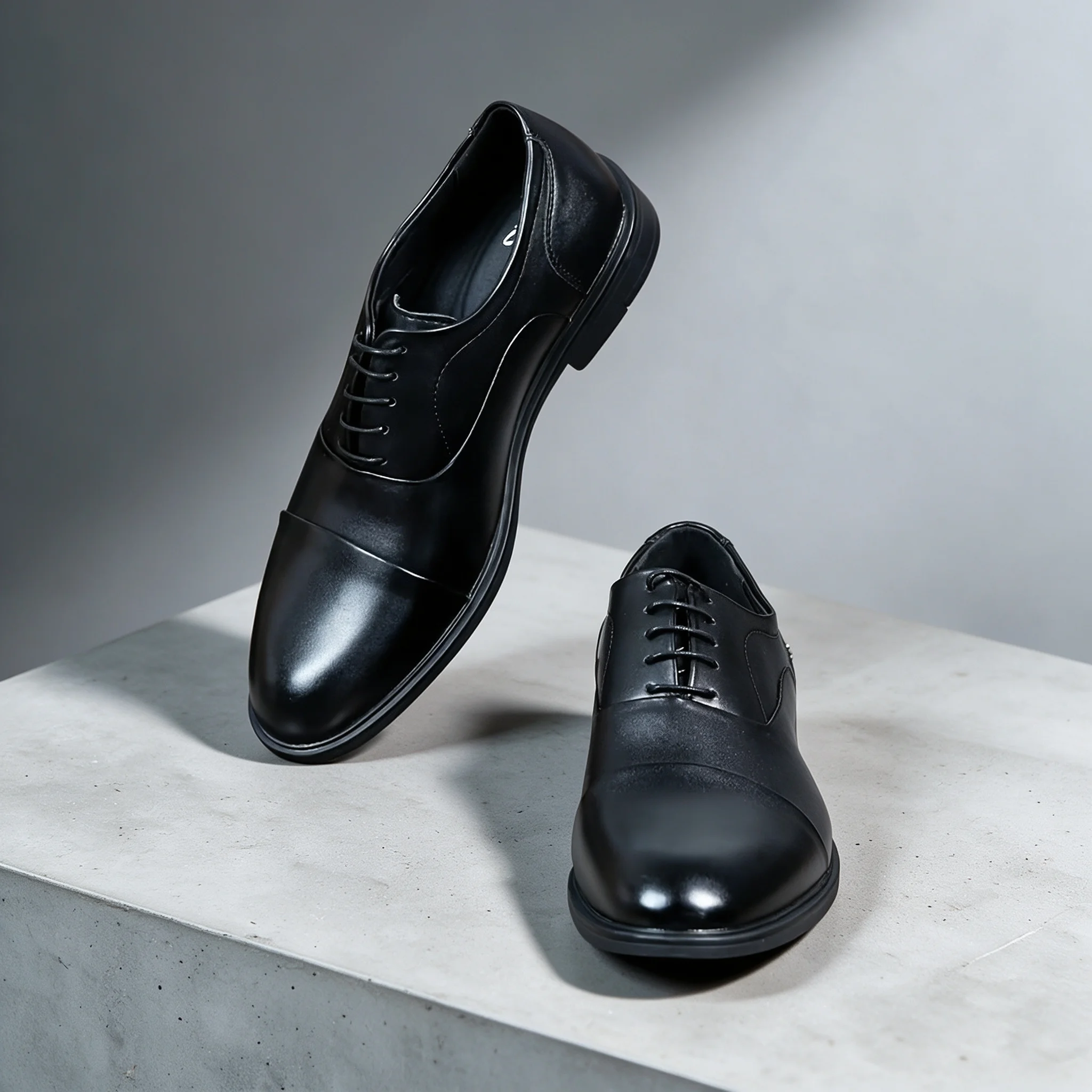 Desai Men Black Cap Toe Oxford Shoes, Lace Up Formal Dress Shoes, Comfortable Leather Business Footwear for Wedding Office Work