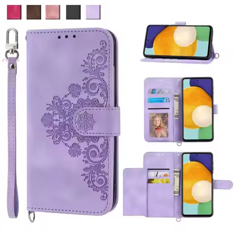 Flower Case on For Samsung Galaxy A13 A14 A04 A53 A33 A32 A22 A52S A12 A03S A73 A23 5G A51 A71 A04S Leather Flip Phone Case Etui