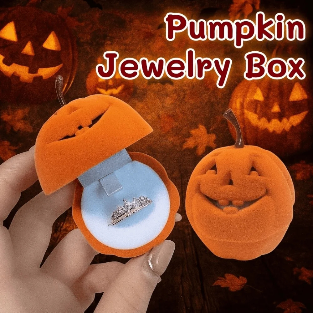 

Creative Wedding Halloween Jewelry Box Storage Orange Pumpkin Rings Box Anti-collision Mini Flannel Jewelry Organizer Couples