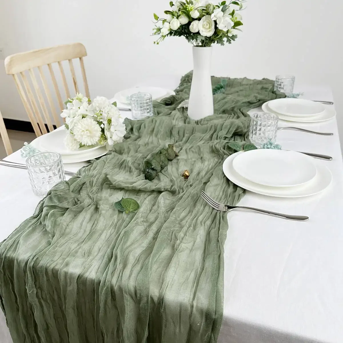 Semi-Sheer Gauze Table Runner Sage Cheesecloth Table Setting Dining Vintage Wedding Decoration Banquets Arches Retro Boho Decor