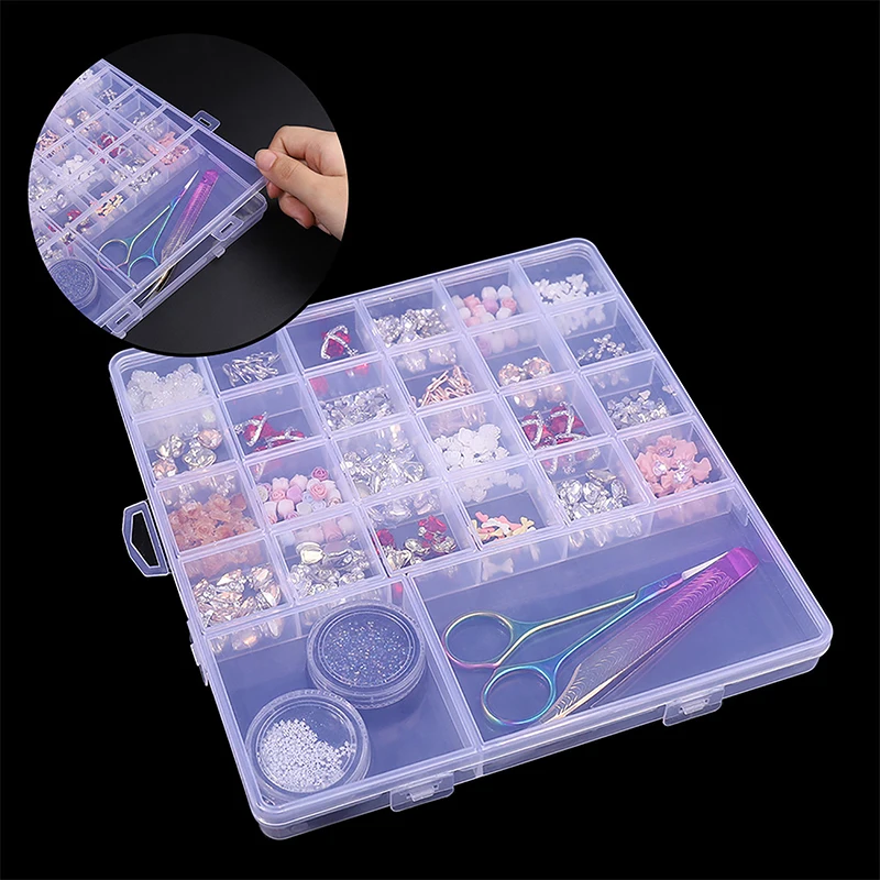 1 Stück 26 Grid Transparent Nail art Leere Aufbewahrungsbox Box Nagel Glitter Strass Kristall Perle Display Zubehör Container Box