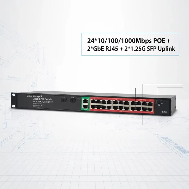360W High Power Plug and Play 4KV Lightning Protection PoE Switch for CCTV System