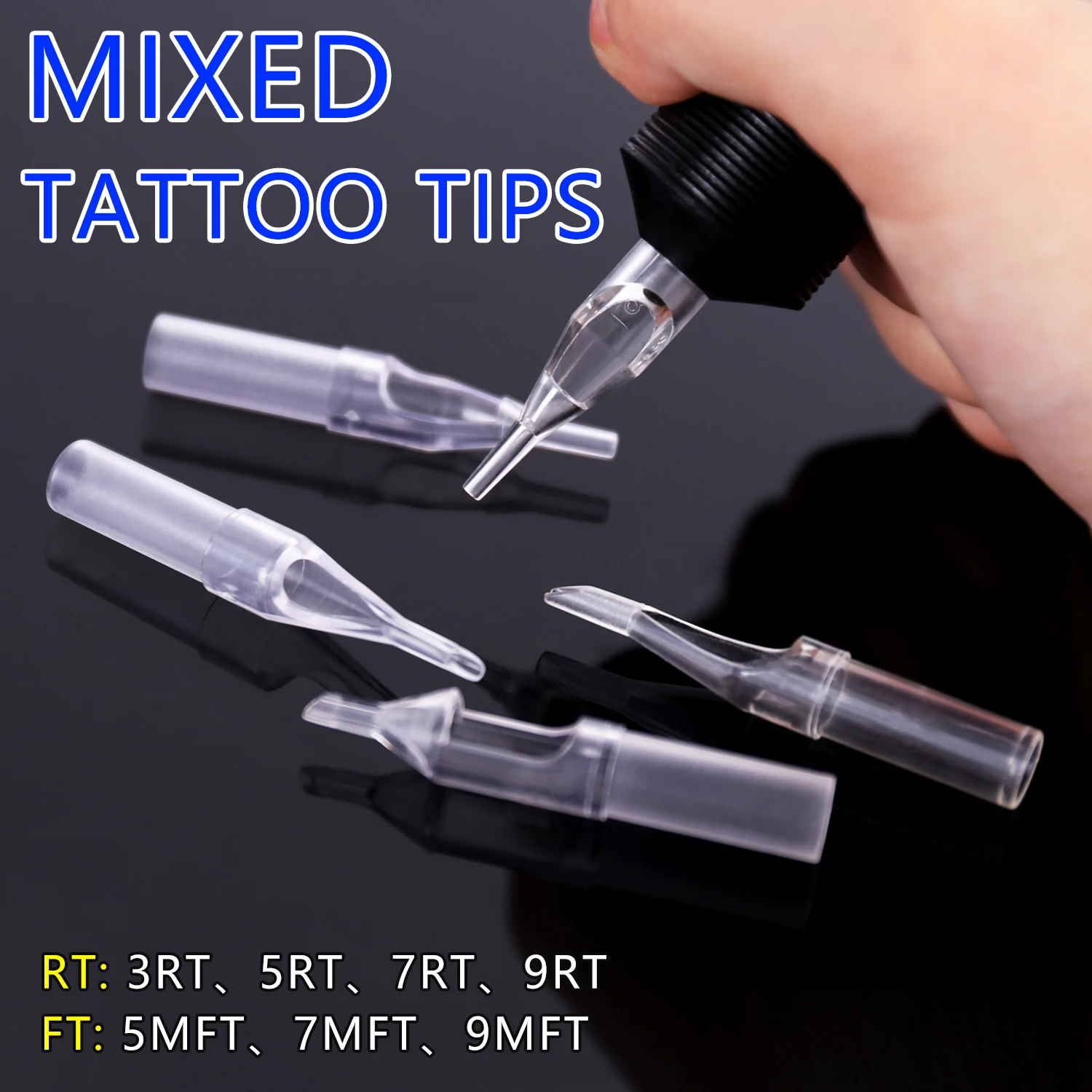 50 disposable tattoo needle tips: mixed 3RL, 5RL, 7RL, 9RL, 3RS, 5RS, 7RS, 9RS, 5M1, 7M1 round needle tips, spray tattoo needle