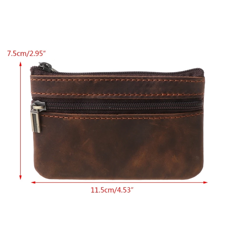 Women Men Retro Cowhide Slim Key Purse Zipper Around Wallet Solid New Fashion Unisex Handbag 11.5x7.5cm