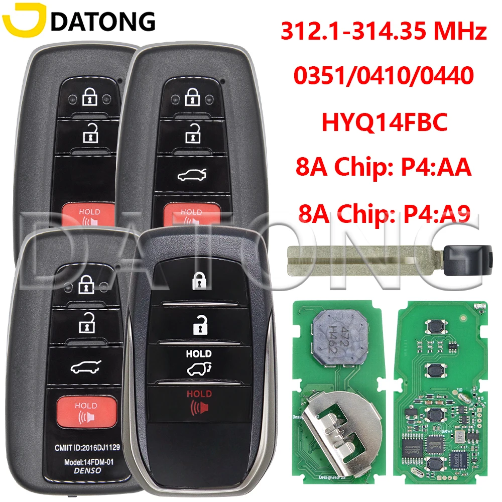 Datong Board:0351/0410/0440 HYQ14FBC 8A Chip 314-312MHz Car Remote Key For Camry Avalon Prius Hybrid RAV4 Highlander 4 Runner