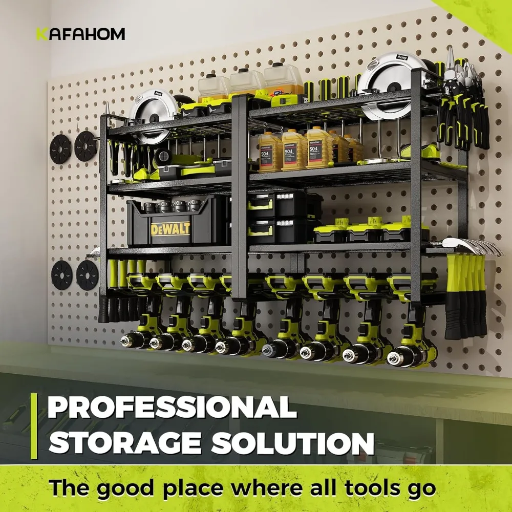 KAFAHOM-Power Tool Organizer, Rack De Armazenamento, Montagem Na Parede, 8 Broca Titular, 4 Camadas, Garagem Ferramenta Organizadores, Ferramenta Prateleira