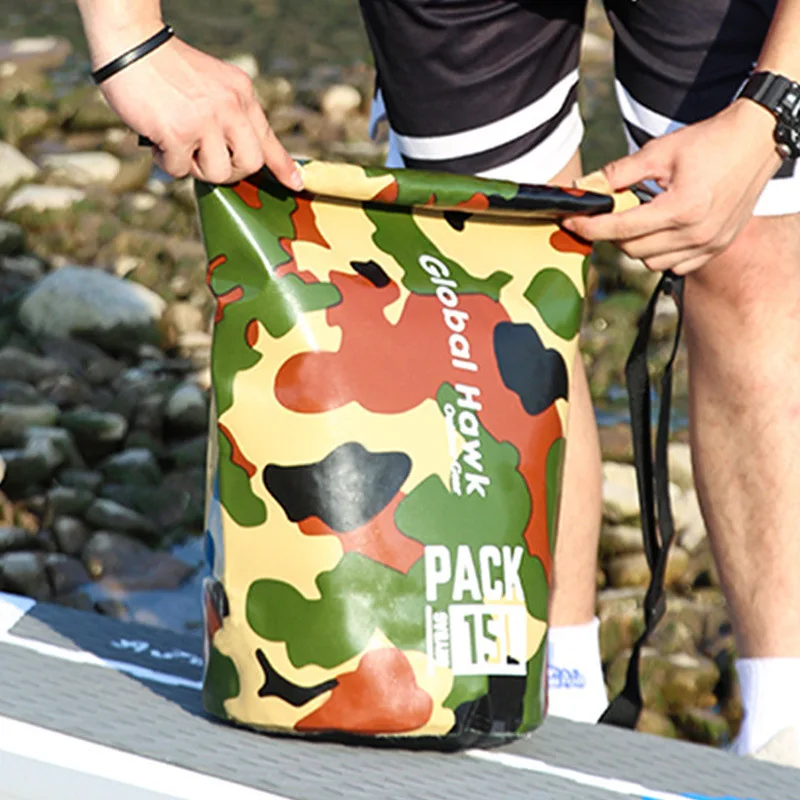 Waterproof Dry Bag 5L/10L/15L/20L/30L PVC Camouflage Dry Wet Separation Bag for Swimming Kayaking Rafting Boating River Trekking