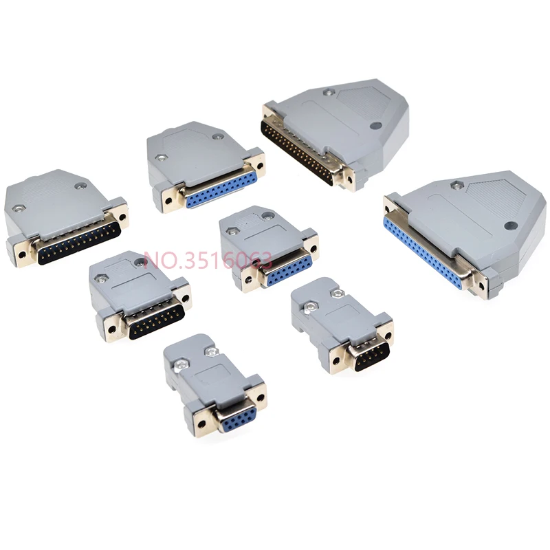 2Pcs DB9 DB15 DB25 DB37 Hole/Pin Female/Male Blue Welded Connector RS232 serial port Socket DB D-SUB Adapter 9/15/25/37pin Shell