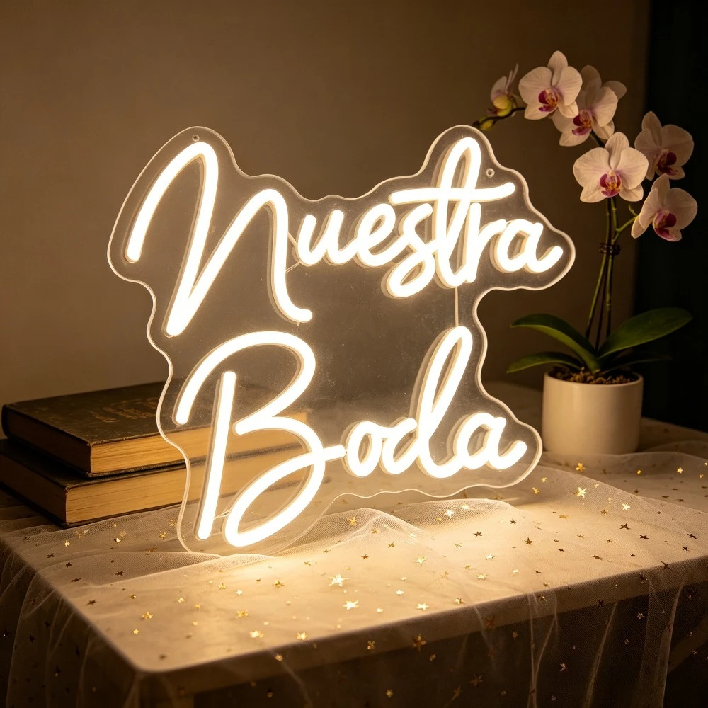 Spanish Wedding Neon Sign LED Light for Boda Party USB Rechargeable Wall Art Our Wedding Day Valentine Anniversary Decorations