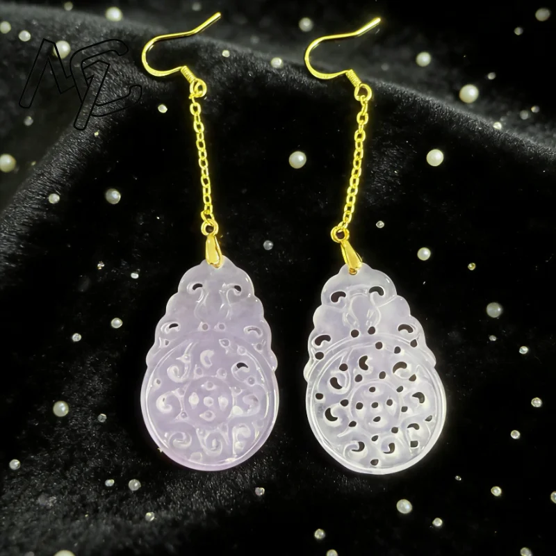 925 Silver Natural Green Jade Hollow out DIY Earrings Charm Jewellery Fashion Accessories Hand-Carved Woman Luck Amulet Gifts view 5