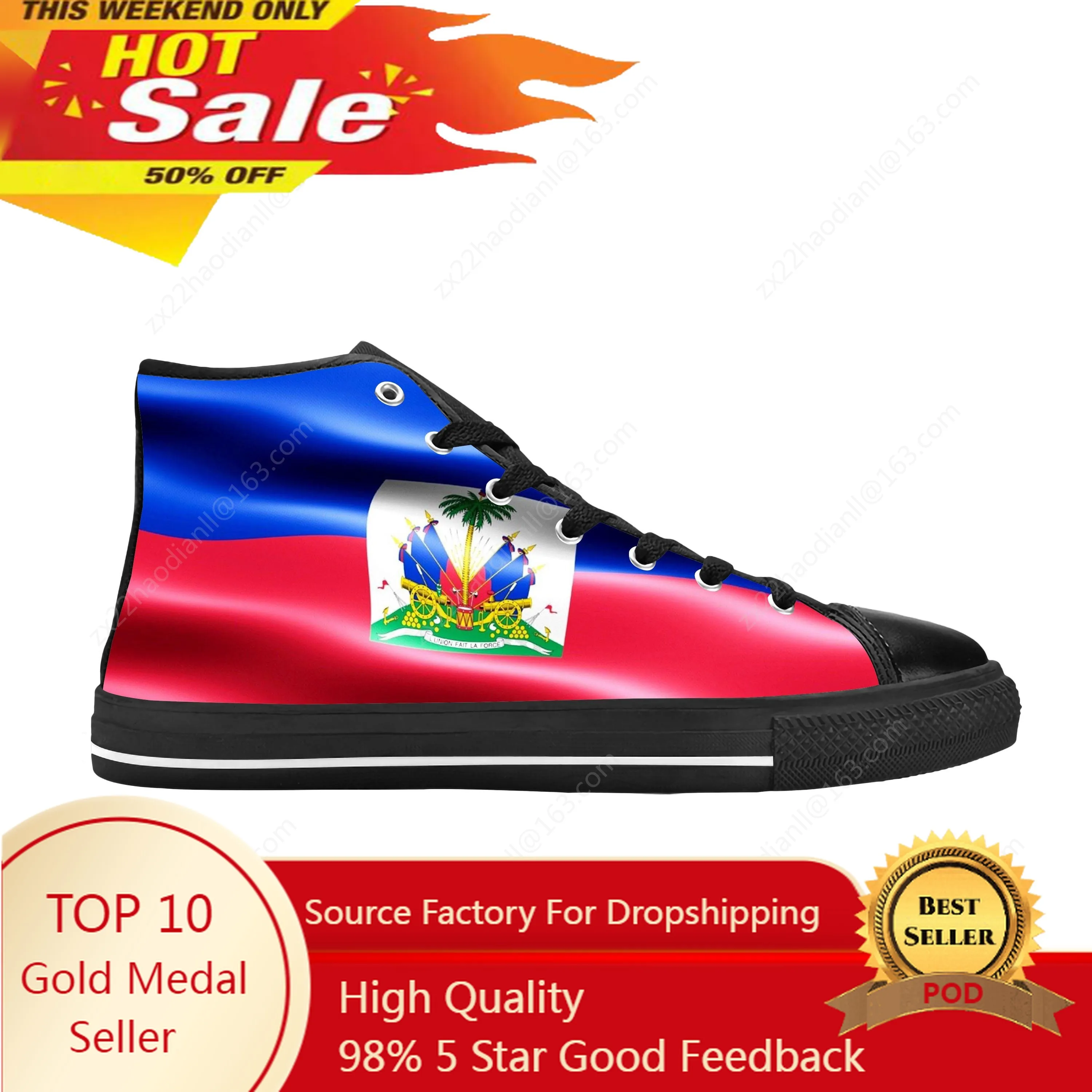 

Haiti Haitian Flag Patriotic Pride Funny Fashion Casual Cloth Shoes High Top Comfortable Breathable 3D Print Men Women Sneakers