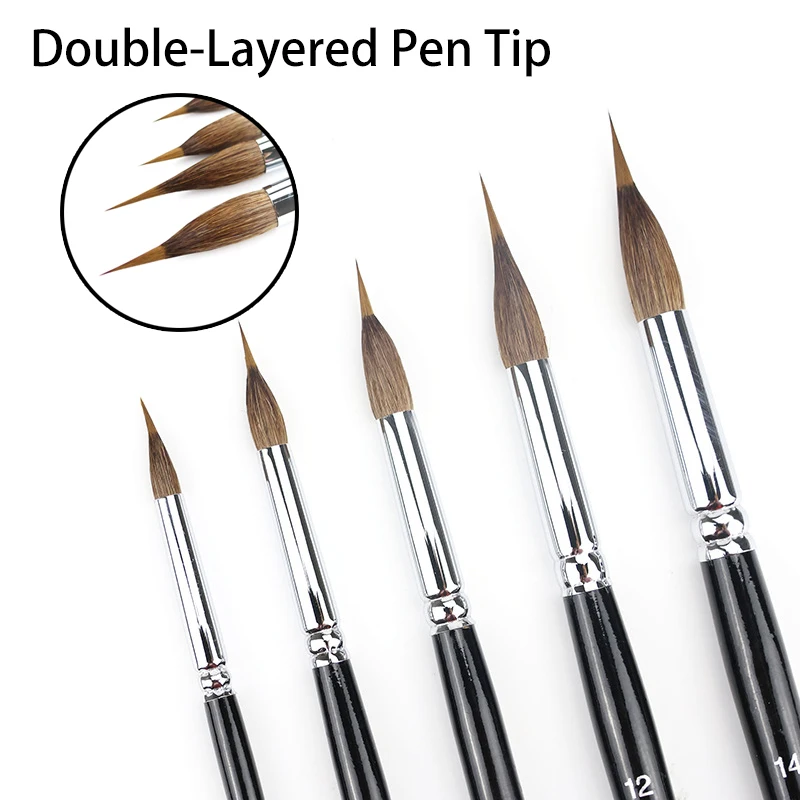 Double-layered Pen Tip Watercolor Paint Brush Sharp Tip Liner for Detail Wooden Handle Anti-Drop Hair Acrylic Art Tool Supplies