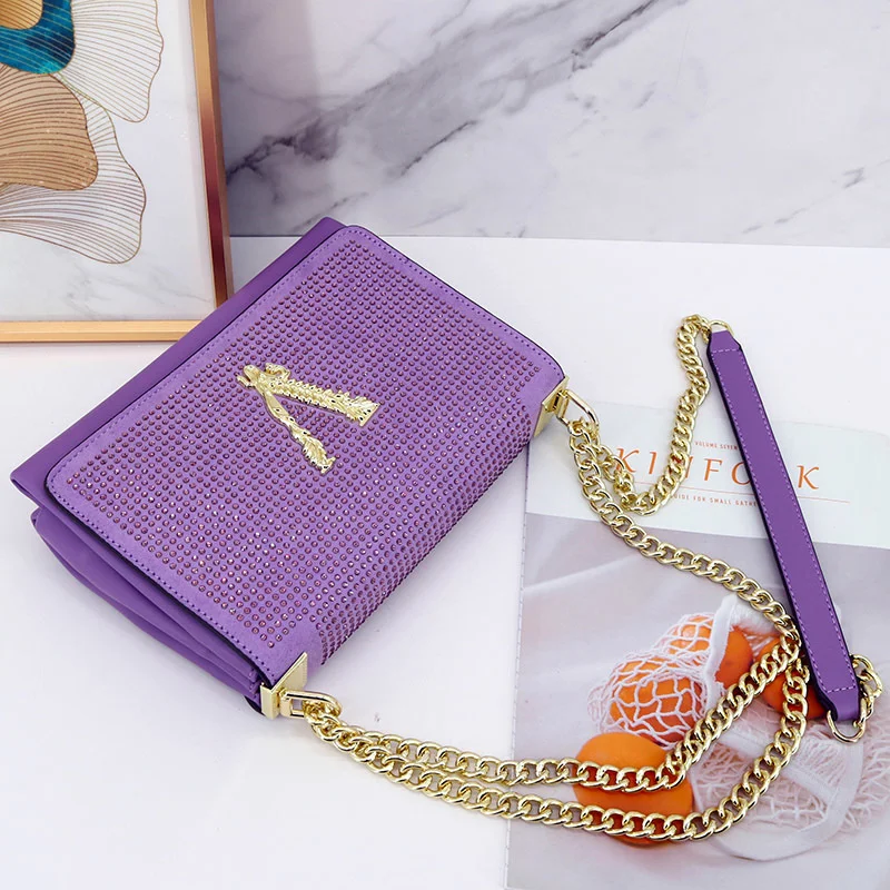 VM FASHION KISS Diamonds Flap Chain Crossbody Bags For Women Luxury Women\'s Bag Letter Decorate Superfine Fiber Cute Handbag