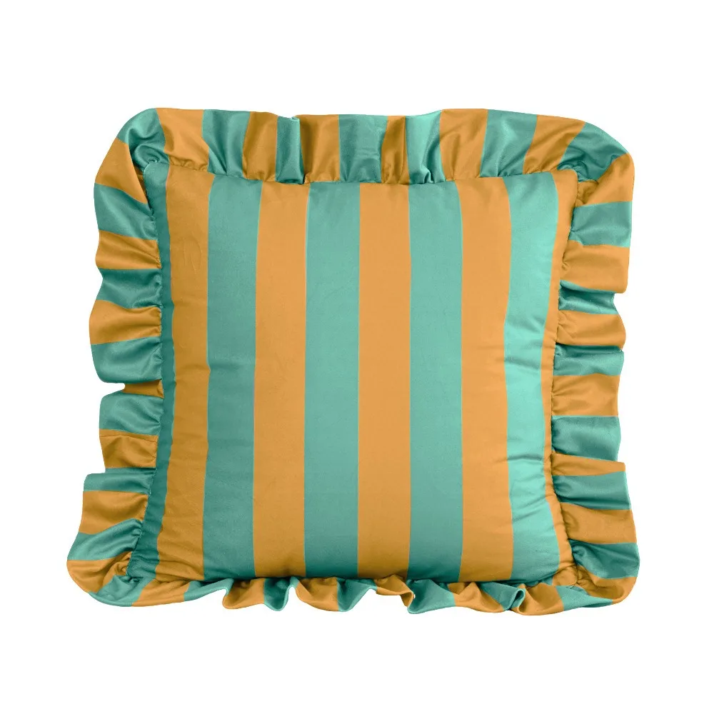 Striped Pillow Case Cover Lotus Leaf Skirt Edge Soft Pillowcase Home Decor Velvet Bedding Pillow Cover Couch Bedroom