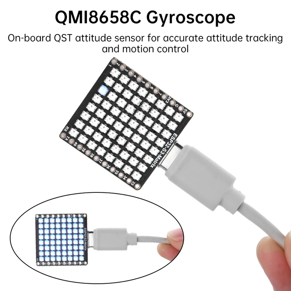 ESP32-S3 Matrix WIFI Bluetooth BLE5 لوحة تطوير صغيرة تعتمد على ESP32-S3 مع واجهة 8x8 RGB LED Matrix Type-C