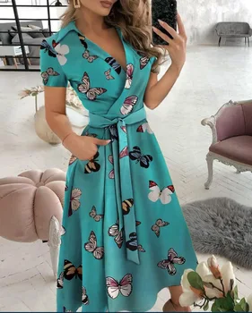Rainbow Striped Print Summer Dress 2023 Women Button Up Short Sleeve Casual Vintage Shirt Long Dress Ladies Elegant Maxi Dresses 3