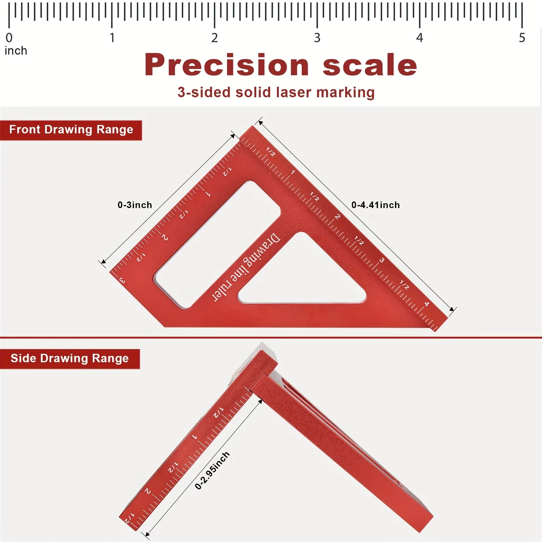 3Dマルチアングル測定定規、45/90度アルミニウム合金木工直角分度器、マイター三角定規高精度La