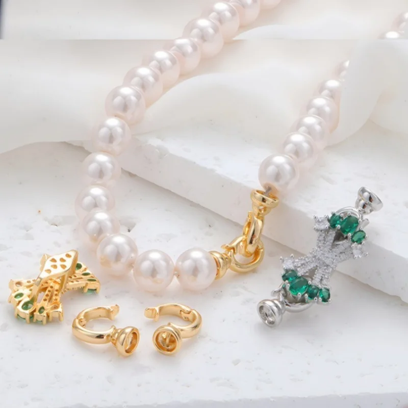 

Цельный медный позолоченный циркониевый бант с жемчугом, браслет, ожерелье, соединительная пряжка, сделай сам, материалы для изготовления ювелирных изделий, аксессуары