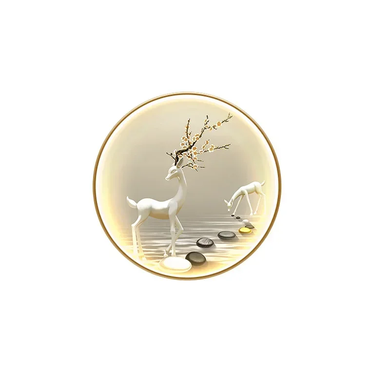 Decorative painting at the entrance, luminous light luxury elk, high-end atmosphere round, mural lamp means good