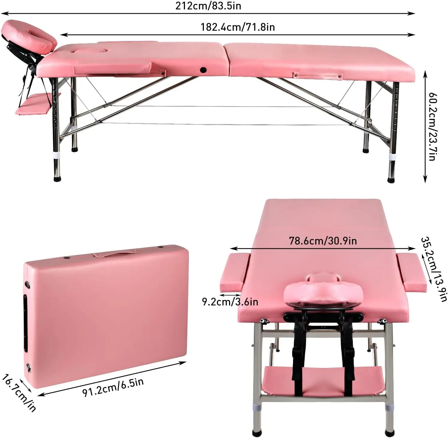 Meja Pijat Portabel 24 "Tempat Tidur Pijat Lipat Lebar Dapat Disesuaikan, Tempat Tidur Ahli Kecantikan Aluminium Ringan untuk Klien, Meja Tato