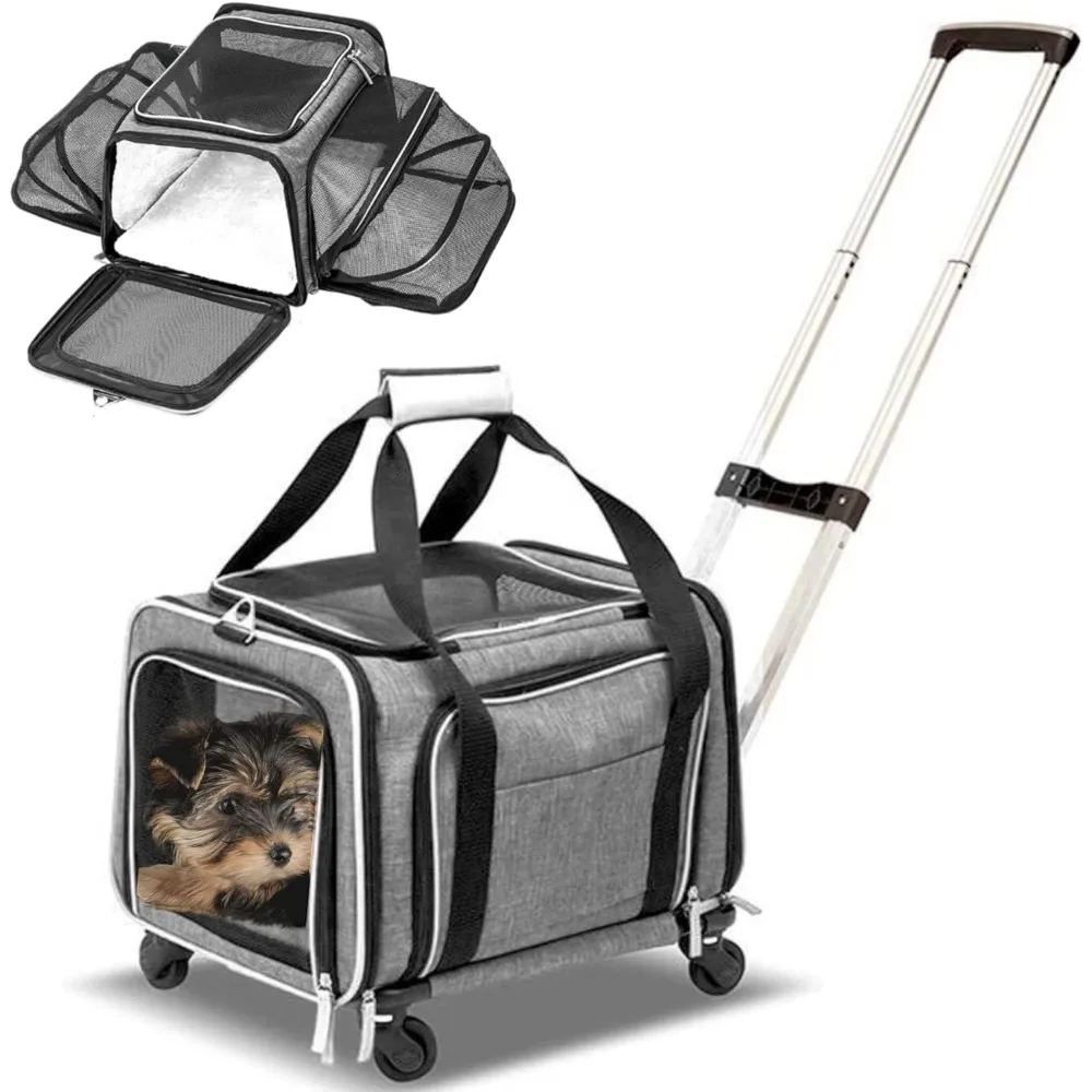 

Expandable Premium Pet Carrier on Wheels- Two Sided Expandable Rolling Carrier- Designed for Dogs & Cats- Extra Spacious S