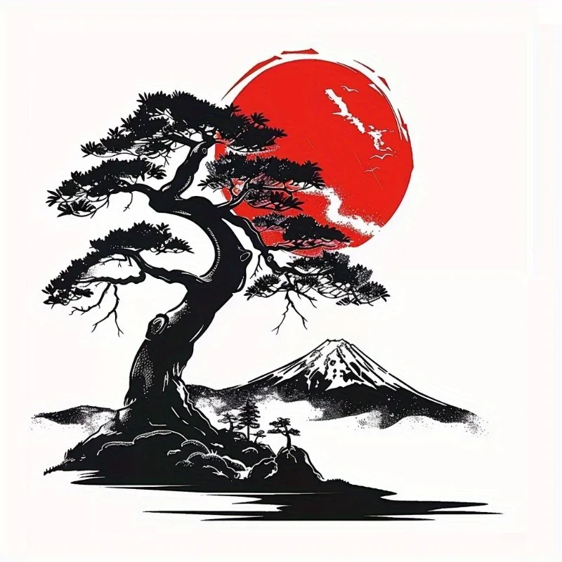 Japanese Bonsai Fuji Mountain Vinyl Sticker Durable PVC Scratch Resistant Car Window Decal Anime Style Laptop Decor