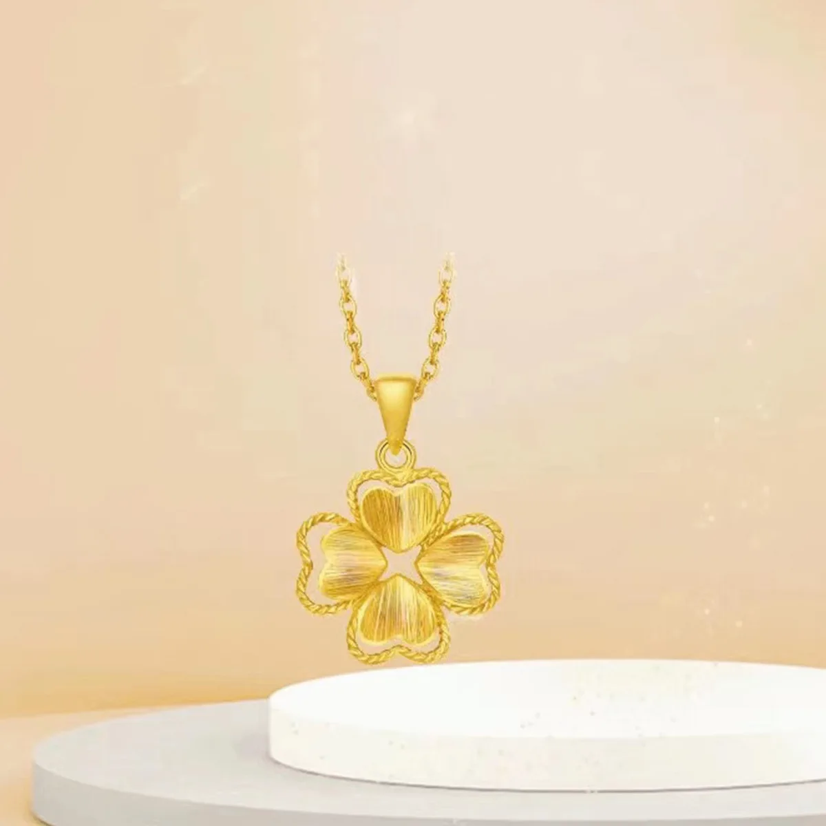 Shiny Pure 14 K Gold Color Clover Pendant Necklace for Women\'s Gold Color Necklace Chain Valentine\'s Day Wedding Jewelry Gifts