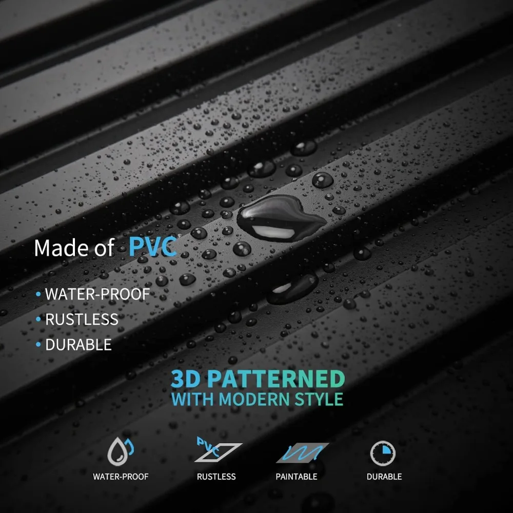 スラットウォールパネル、3D溝付きテクスチャパネル 12枚入り 19.7 x 19.7インチ 黒